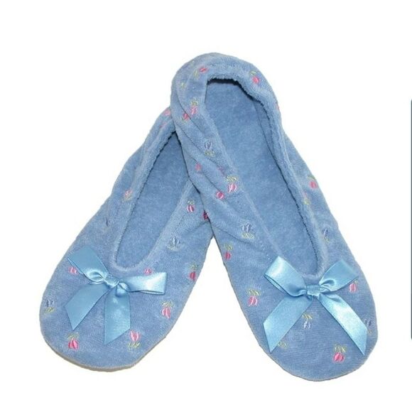 Isotoner Blue Embroidered Terry Ballet Slippers - Picture 1 of 5